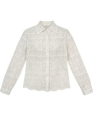Wdny Long Sleeve Lace Button-Up Shirt - White