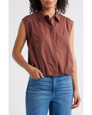 Wit & Wisdom Cap Sleeve Button-Up Shirt - Red