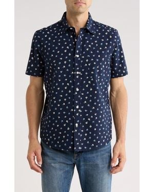 14th & Union Floral Cotton Seersucker Short Sleeve Shirt - Blue