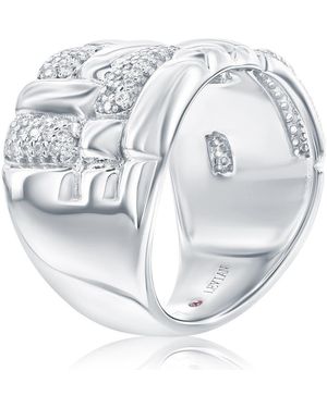 Suzy Levian Cubic Zirconia Checkered Woven Band Ring - Metallic