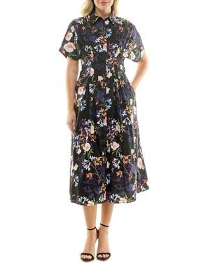 Nicole Miller Printed Stretch Cotton Shirtdress - Black