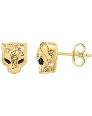 Effy Diamond & Sapphire Panther Head Stud Earrings - Metallic