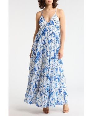 Halogen® V-Neck Sleeveless Tiered Dress - Blue