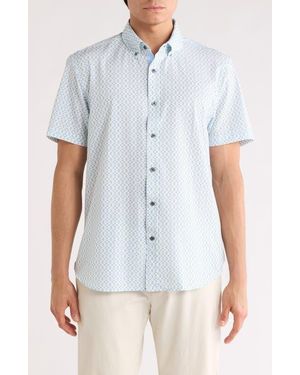 Con.struct Slim Fit Zigzag Short Sleeve Button-Down Shirt - White