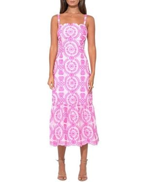 Adelyn Rae Raelynn Lace-Up Embroidered Midi Dress - Pink