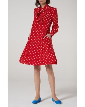 LK Bennett Evia Long Sleeve Silk Dress - Red
