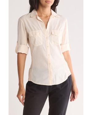 James Perse Cotton Three-Quarter Button-Up Shirt - White