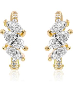 Suzy Levian Marquis Cubic Zirconia Huggie Hoop Earrings - Metallic