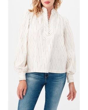 Trina Turk Sisi Stripe Long Sleeve Silk & Cotton Blend Shirt - White