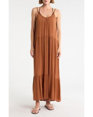Boho Me Tiered Gauze Cover-Up Midi Dress - Brown