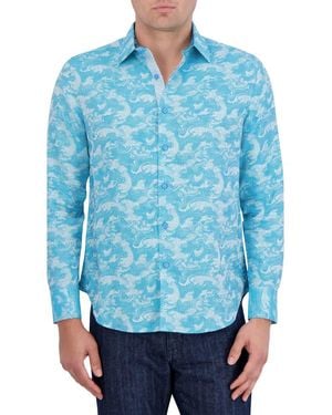Robert Graham Poseidon Linen & Cotton Jacquard Button-Up Shirt - Blue