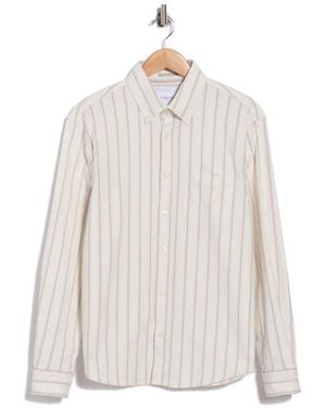 Denim and Flower Stripe Button-Down Shirt - White