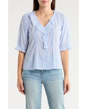 TROVE NEW YORK Ruffled Button-Up Shirt - Blue