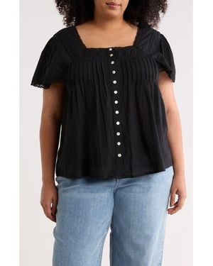Boho Me Crochet Inset Square Neck Top - Black