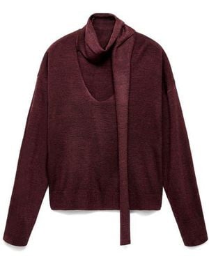 Mango V-Neck Sweater With Scarf - Red