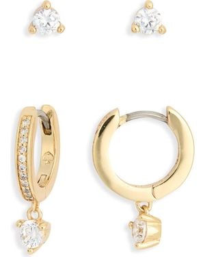 Kate Spade Crystal Stud & Huggie Earrings Set - Metallic