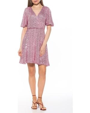 Alexia Admor Oakless Sequin Flutter Sleeve Fit & Flare Dress - Pink
