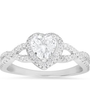 Queen Jewels Sterling Heart Halo Cz Ring - White
