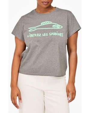 Clare V. Libérez Les Sardines Cotton Graphic T-Shirt - Gray