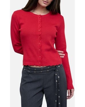 Blu Pepper Scallop Trim Cardigan - Red