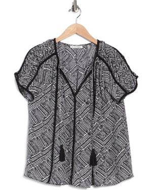 Tahari The Juliana Print Silk Top - Gray