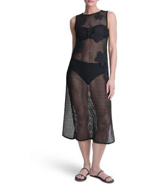 DKNY Pointelle Floral Knit Cover Up Dress - Black