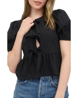 Blu Pepper Bow Embellished Peplum Top - Black