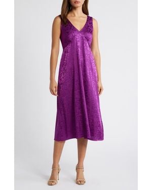 Connected Apparel Sleeveless Satin Jacquard Midi Dress - Purple