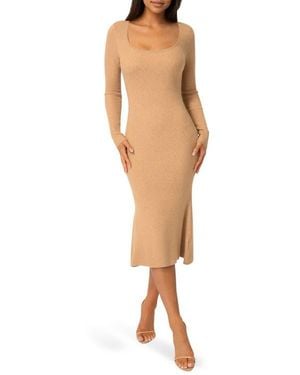 Bebe Scoop Neck Long Sleeve Sweater Dress - Natural