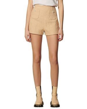 Sandro Pierrot Button Detail Cotton Blend Shorts - Natural
