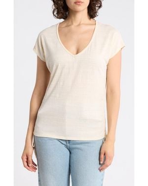 Max Studio Cap Sleeve Ruched Crinkled Knit Top - Natural