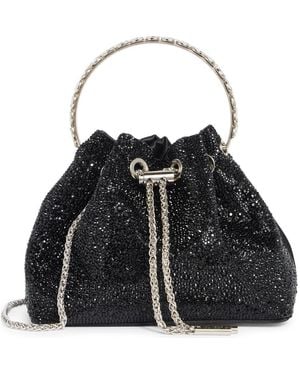 ALESSIA BIANCHI Rhinestone Embellished Bucket Bag Clutch - Black
