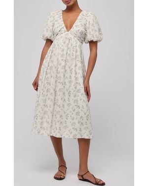 Lulus Lillian Floral Puff Sleeve Empire Waist Midi Dress - White
