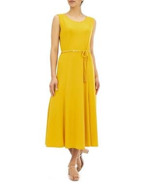 Nina Leonard Sleeveless Sylvia Chain Belt Dress - Yellow