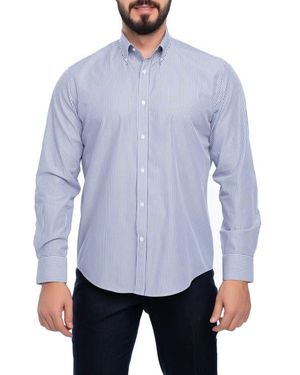 VELLAPAIS Cosmos Slim Fit Cotton Dress Shirt - Blue