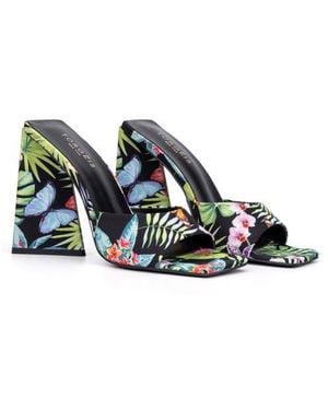 TORGEIS Paradise Tropical Print Block Heel Sandal - White