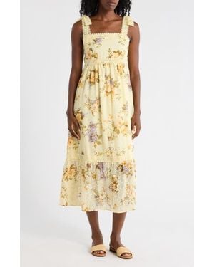 AUGUST SKY Floral Tie Strap Midi Dress - Metallic