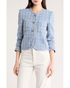 10 Crosby Derek Lam Emilia Dome Button Tweed Jacket - Blue
