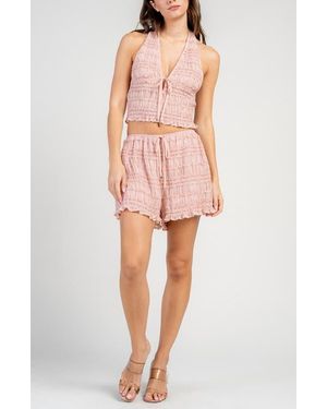 Beivy Gauze Halter Neck Crop Tank & Shorts Set - Pink