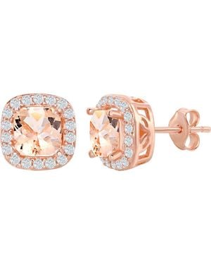 Simona Plated Sterling Morganite & Cz Stud Earrings - Pink