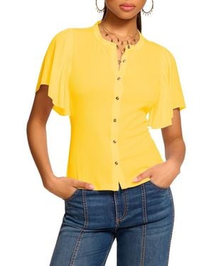 Ramy Brook Colette Mixed Media Flutter Sleeve Top - Yellow