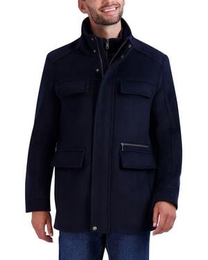 Cole Haan Wool Blend Field Coat - Blue