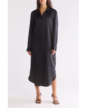 Nordstrom Long Sleeve Textured Satin Shirtdress - Black