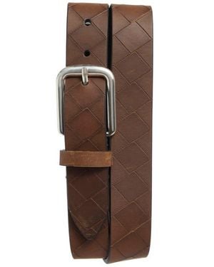 Johnston & Murphy Basketweave Embossed Leather Belt - Brown