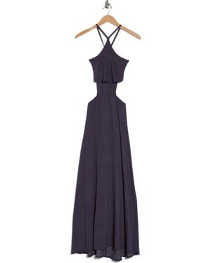 Go Couture Halter Side Cutout Maxi Dress - Blue