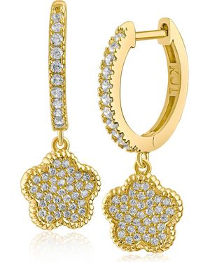 CZ by Kenneth Jay Lane Pavé Cubic Zirconia Clover Drop Huggie Hoop Earrings - Metallic