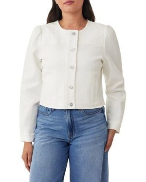 Kensie Collarless Crop Denim Jacket - White