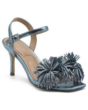 Charles David Jeweled Pompom Ankle Strap Sandals - Blue