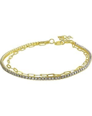CANDELA JEWELRY Cubic Zirconia & Link Chain Layered Bracelet - Metallic