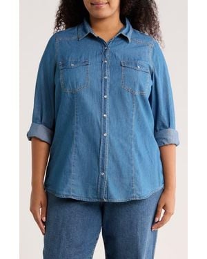 DR2 by Daniel Rainn Western Long Sleeve Denim Shirt - Blue